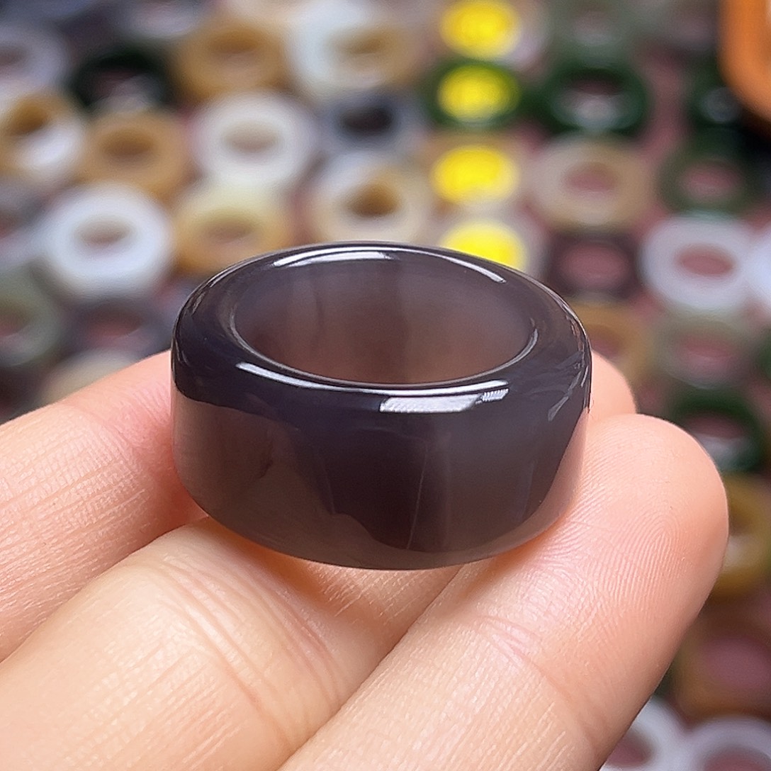 和田玉未镶嵌戒指18.0高冰帝紫双色