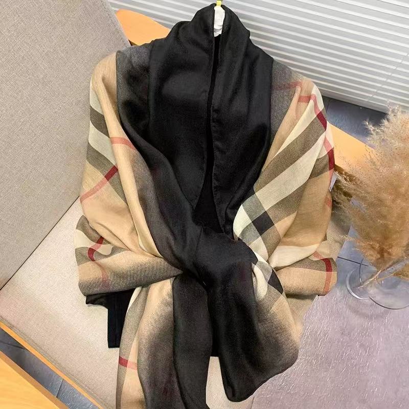 （英伦渐变格）棉麻85*175左右长巾围巾