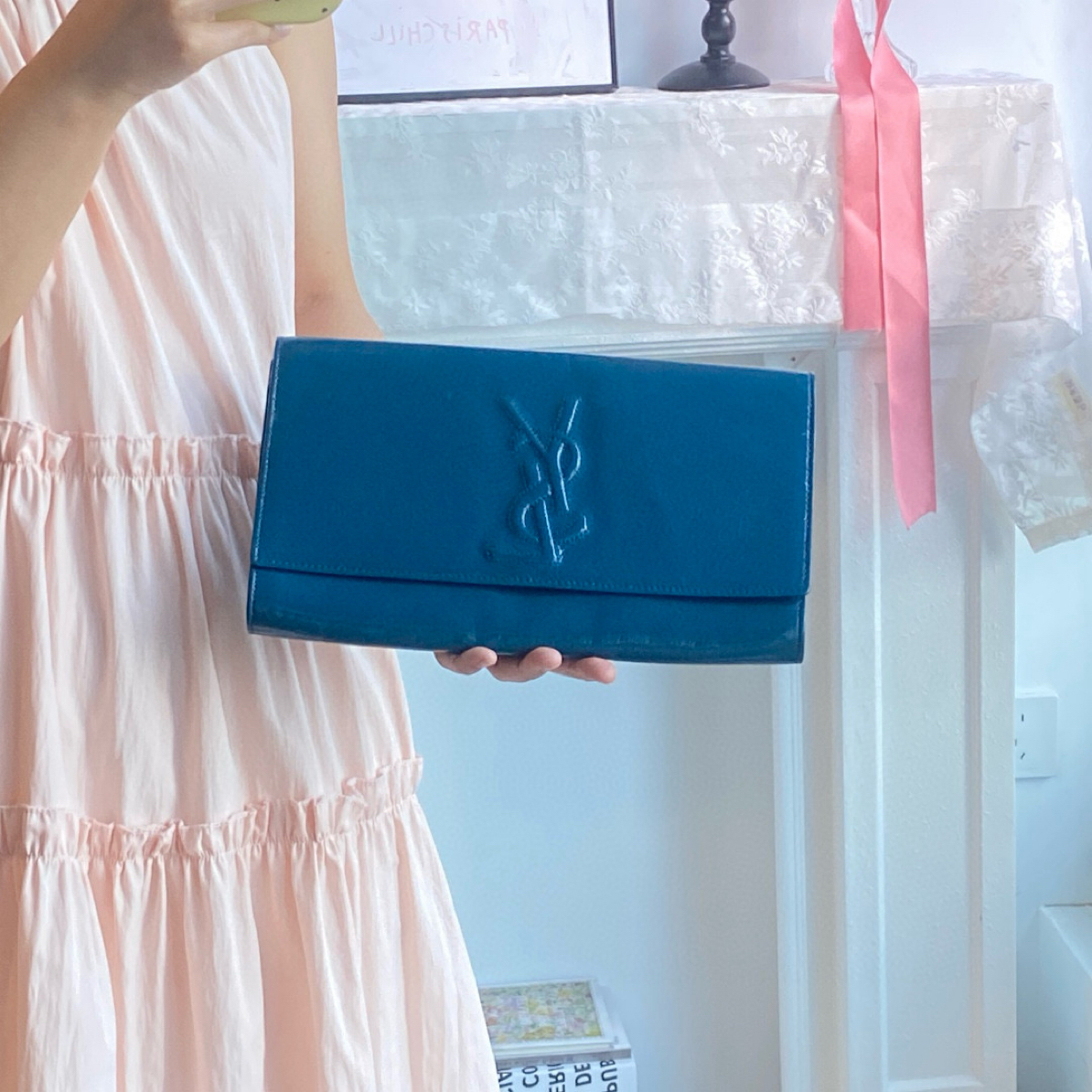 95新 YSL/圣罗兰 ysl孔雀蓝晚宴手拿包