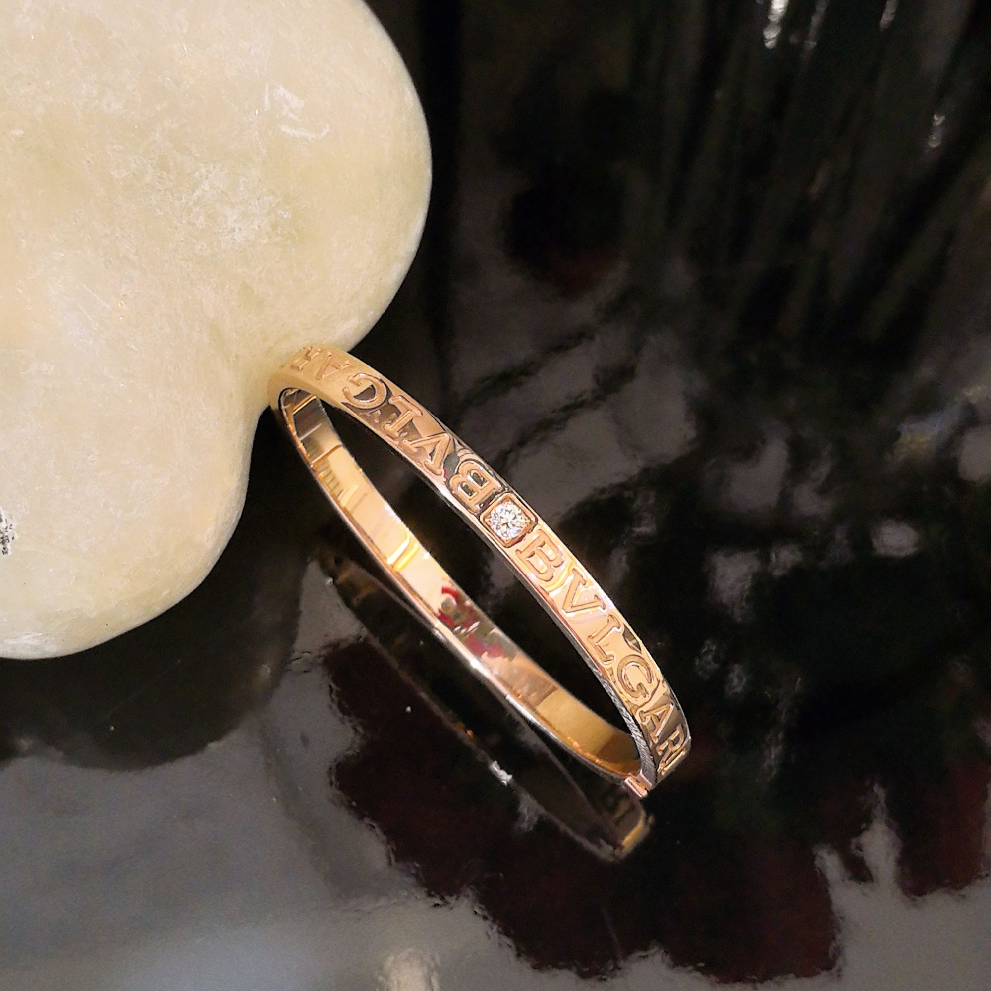 99新 BVLGARI/宝格丽 双钻同名手镯/BB系列/玫瑰金/M码