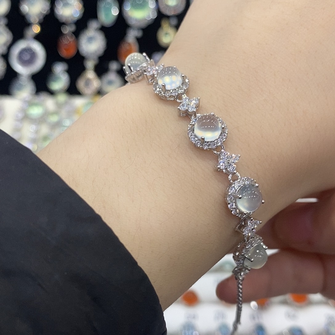 蛇纹石玉银S925镶嵌手链