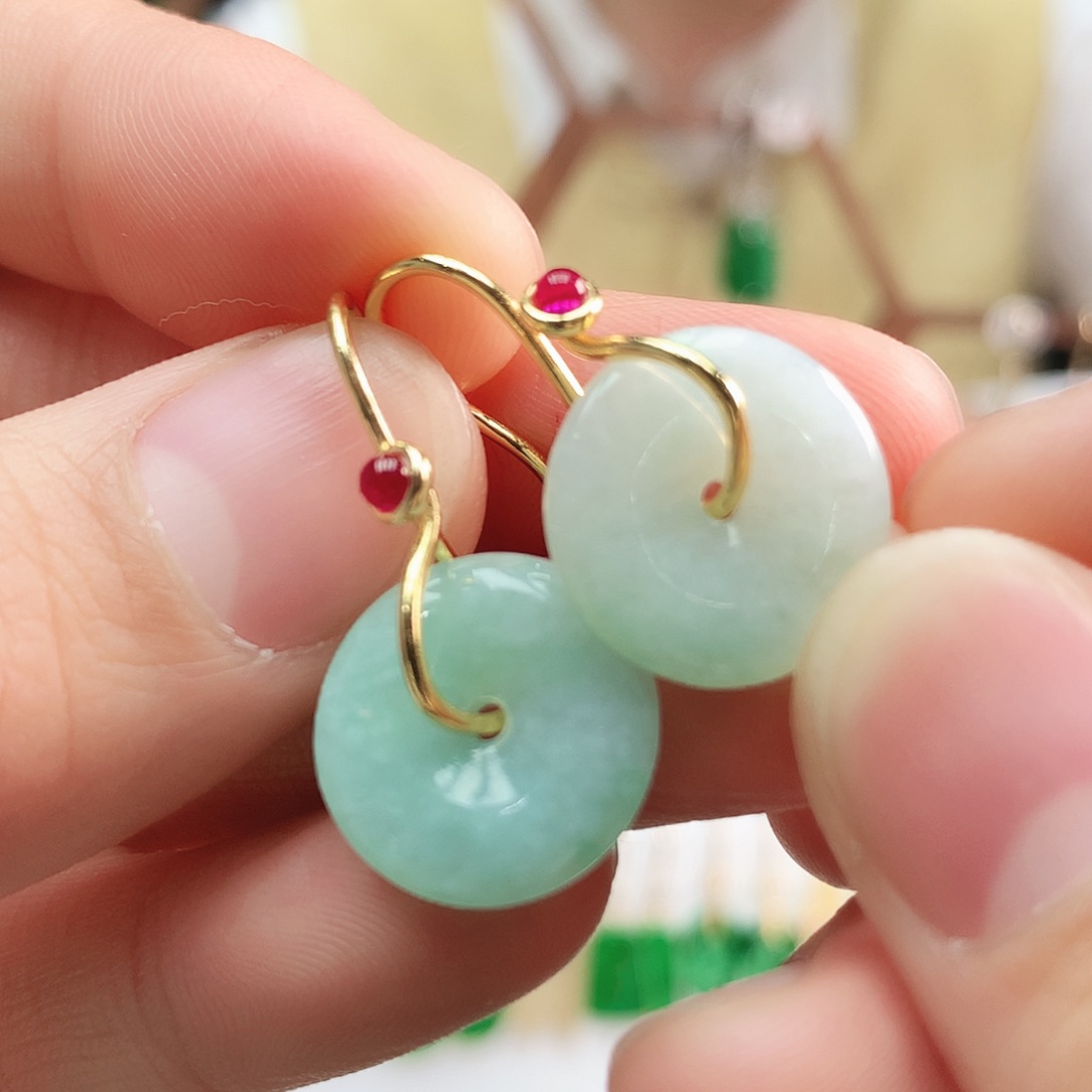 翡翠耳饰银S925镶嵌耳饰