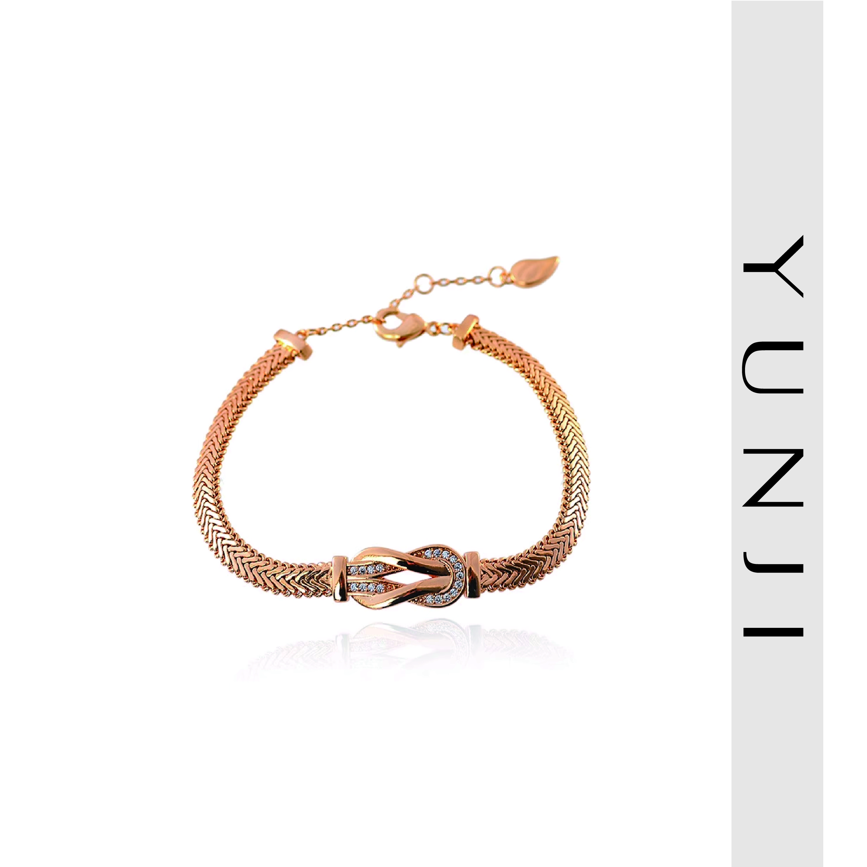 铜合金手链 YUNJI高定镀K蛇骨手链百搭金色欧美风马蹄扣