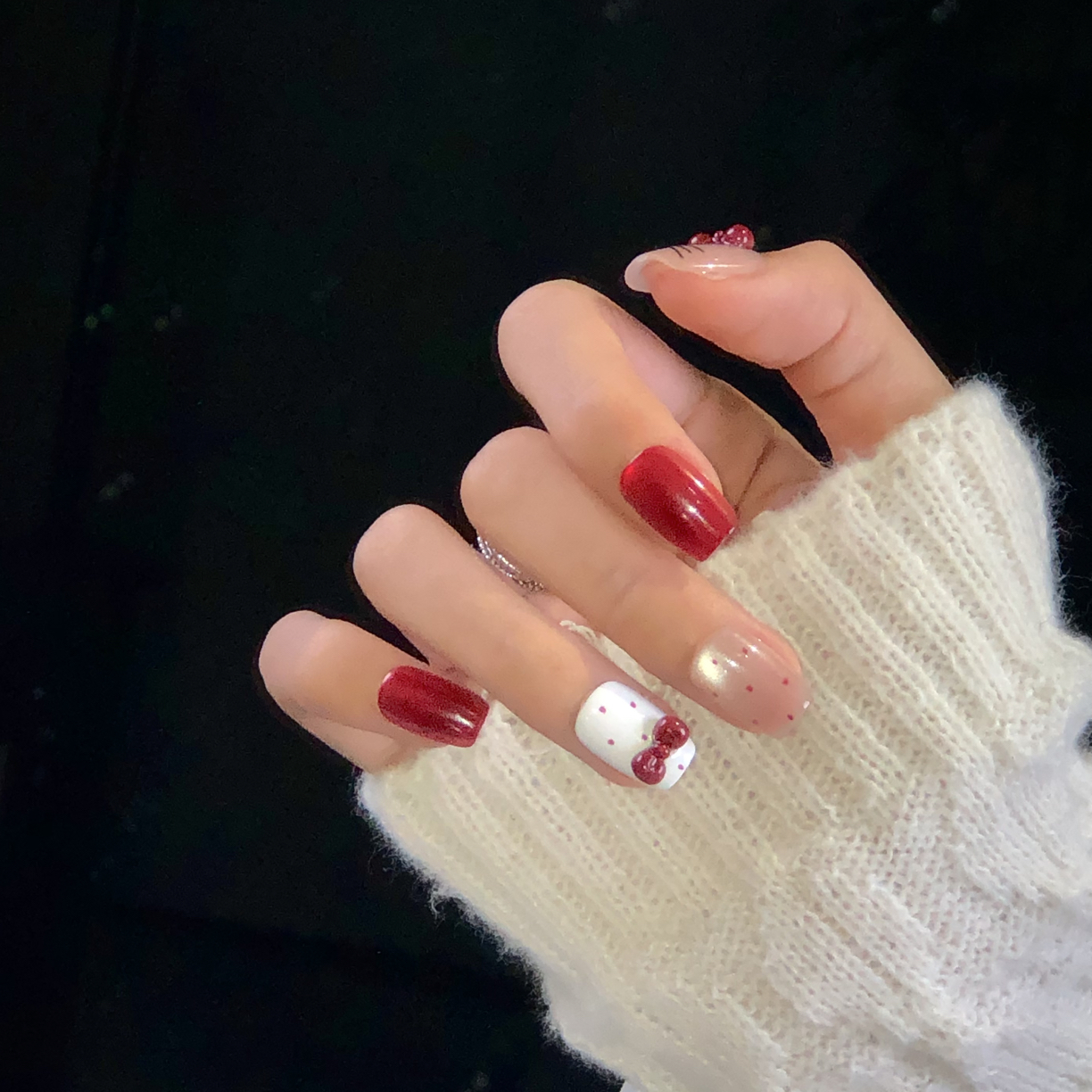 简约可爱短款卡通猫眼Kitty穿戴甲显白高颜值手工美甲