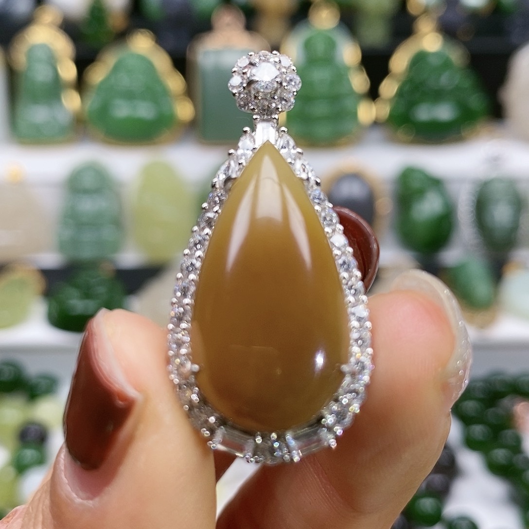 和田玉颈饰银S925镶嵌