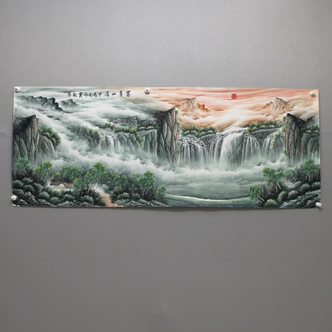 国画横幅六尺精品绿山水贾敏