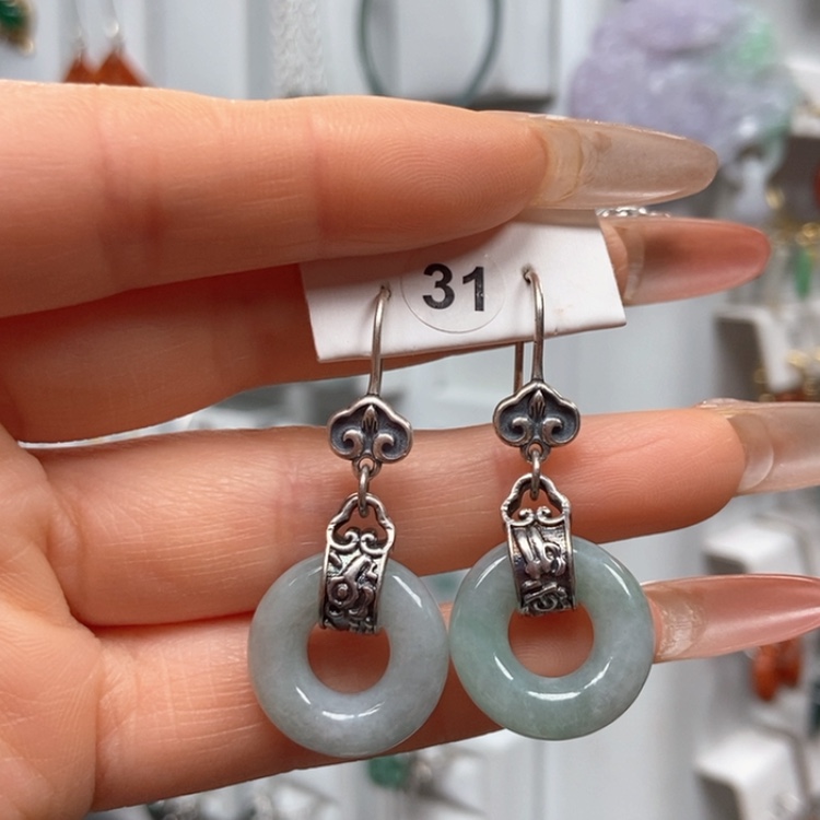 【闪购商品】翡翠耳饰银S925镶嵌耳饰