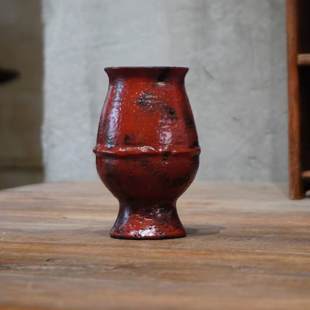 复古铁锈红陶瓷杯 烛台