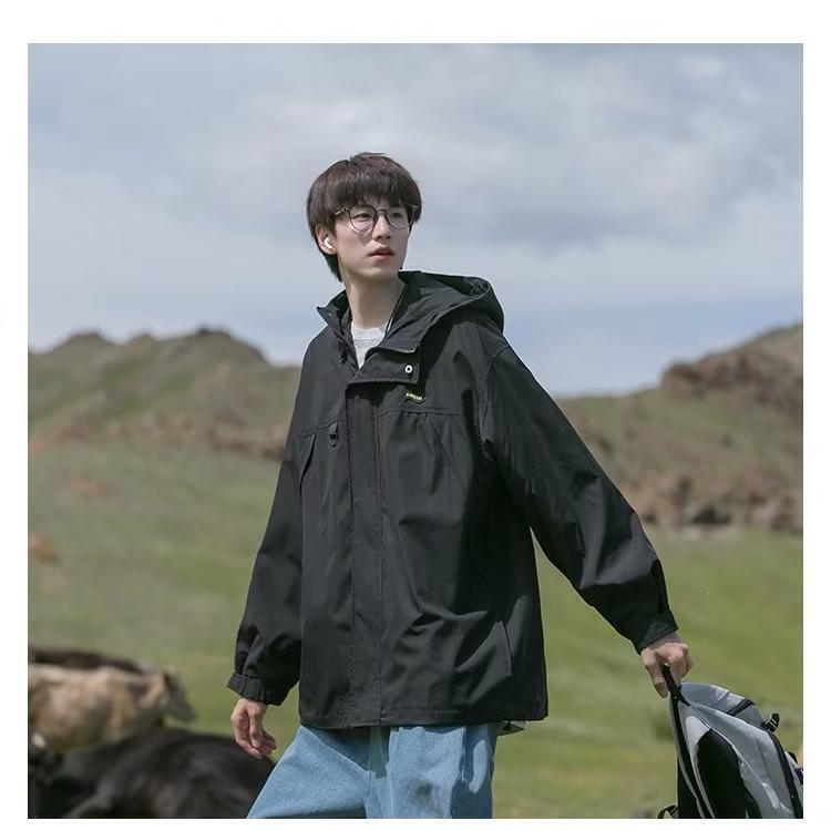 6562春秋季潮牌休闲连帽外套男女潮流百搭宽松户外运动冲锋衣夹克