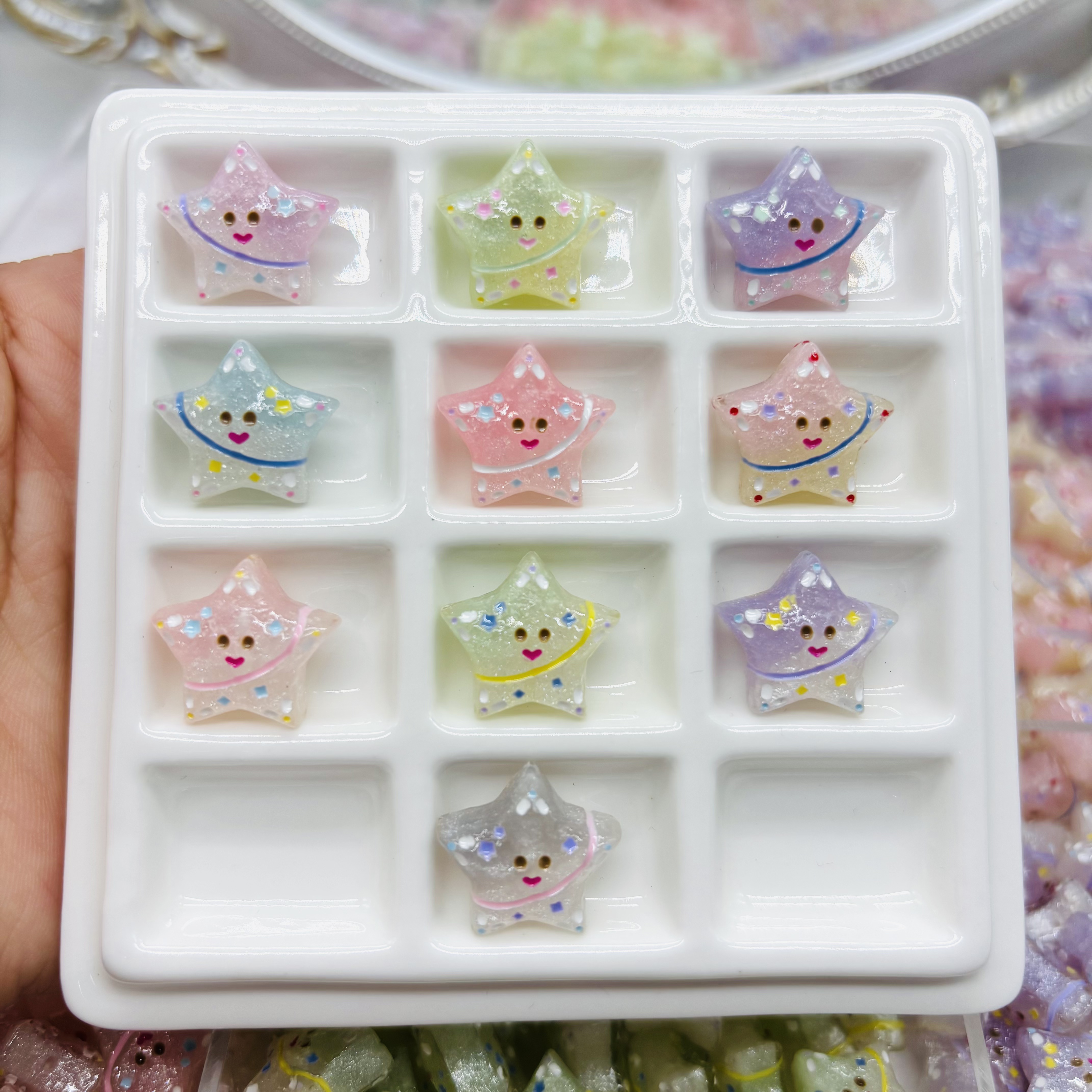 定制实色细闪渐变色笑脸五星通孔Diy配件
