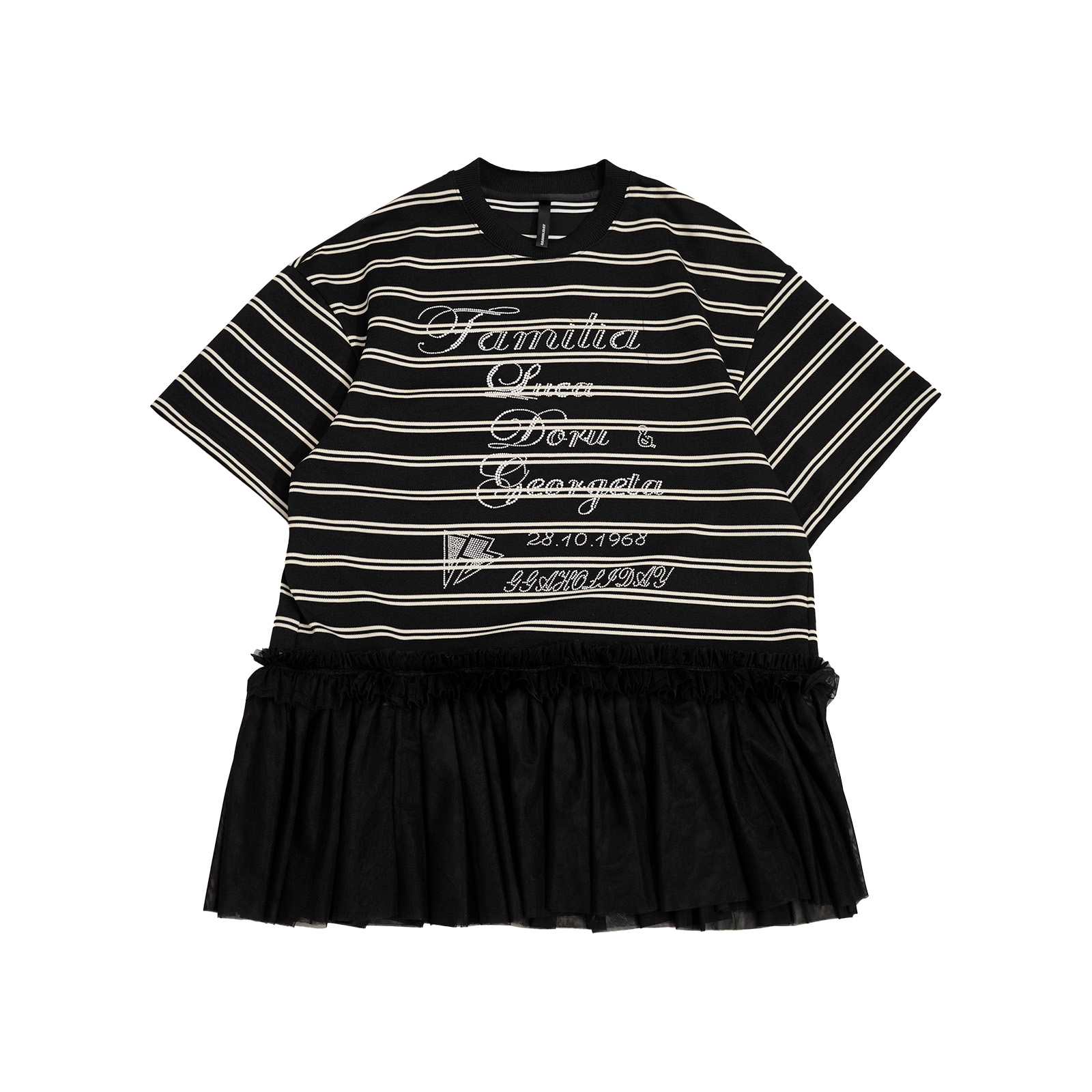 GGAHOLIDAY时尚休闲百搭宽松潮流拼接条纹撞色短袖连衣裙-151200