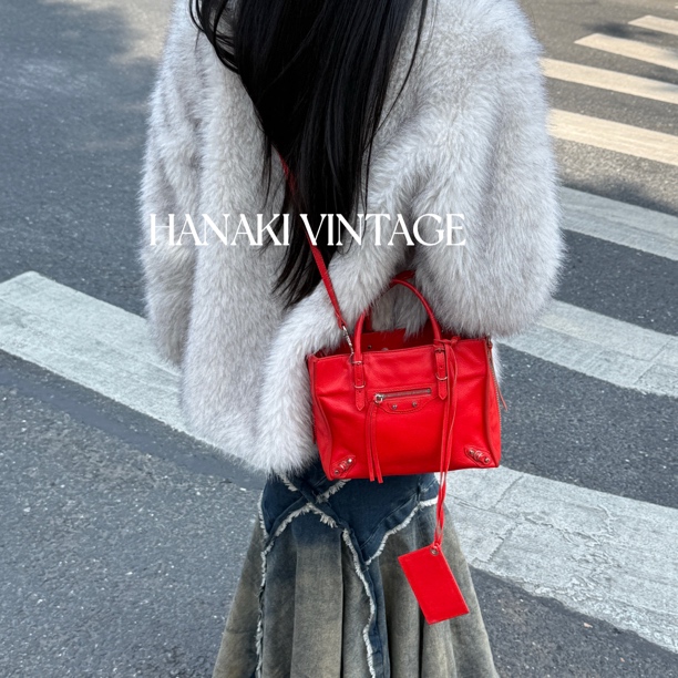 95新 Balenciaga/巴黎世家 花绮中古/巴黎世家红色小号papier机车