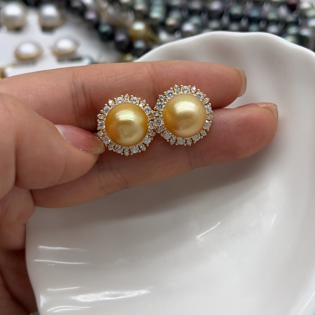 耳饰银S925镶嵌海水珍珠