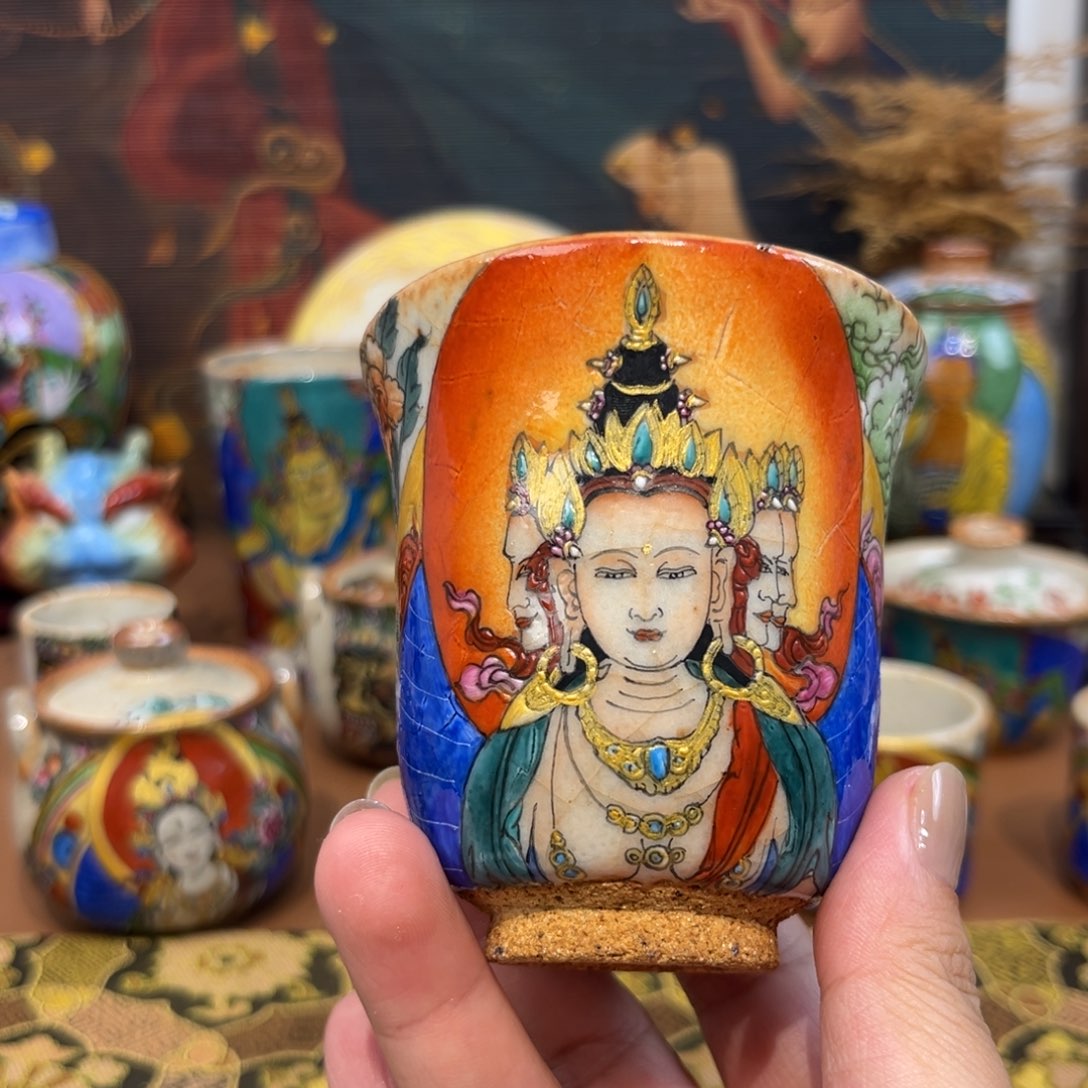 手工手绘大日如来茶杯