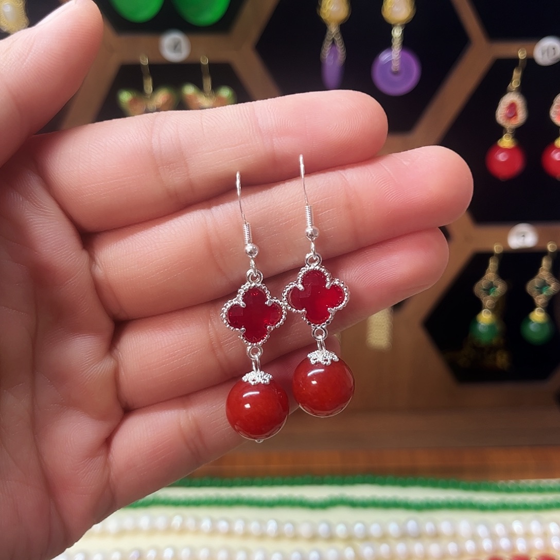 锆石纯铜925银耳饰