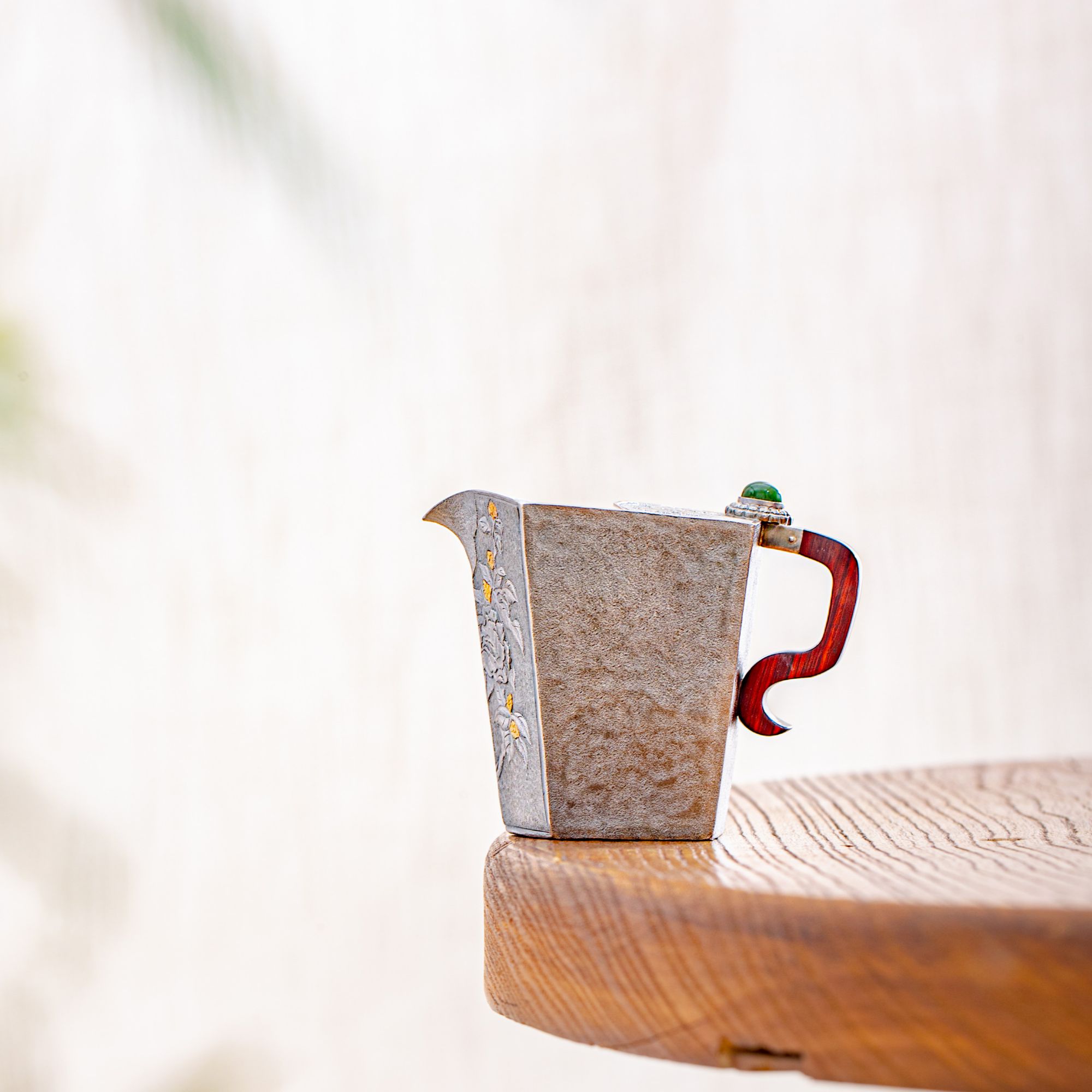 蜂鸟工坊 大师壶 木把嵌雕刻牡丹嵌金五方公杯 SWA3282