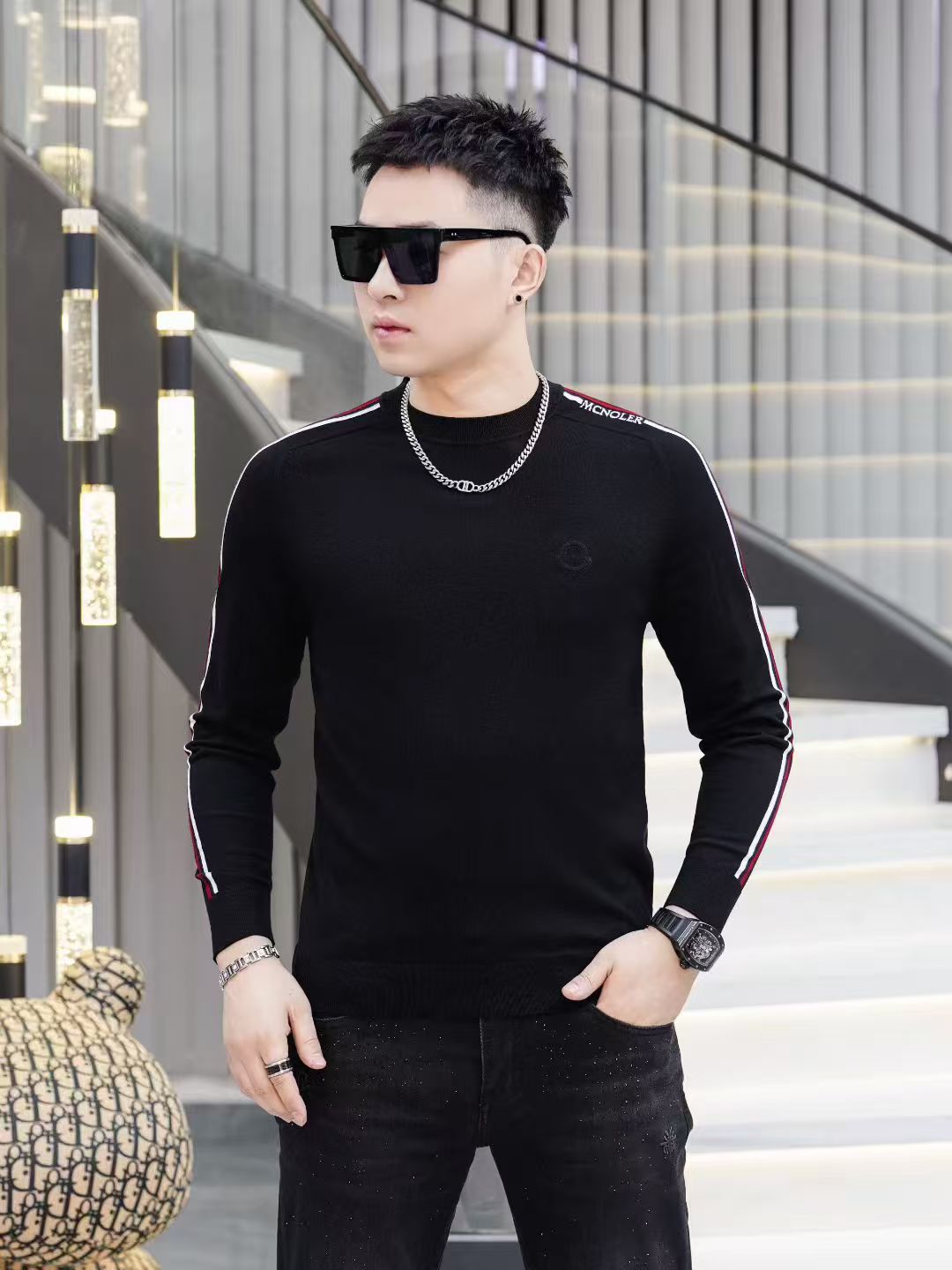 打底衫抗起球羊毛衫百搭长袖男士圆领衫修身型常规款秋冬时尚休闲