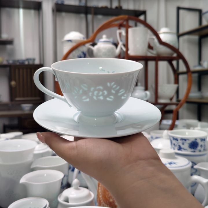 瓷金枝玉叶白胎咖啡杯一杯一碟