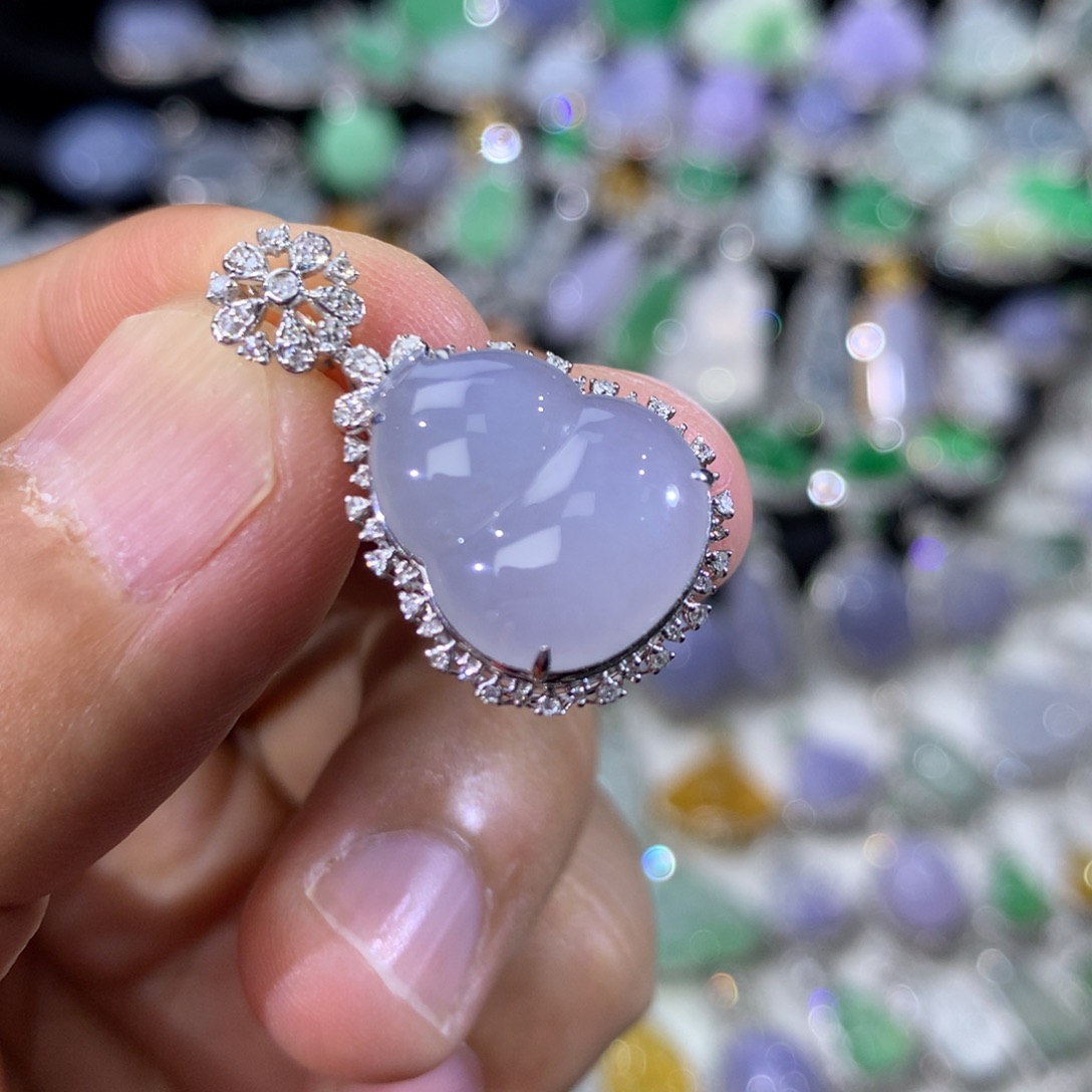 翡翠18K金镶嵌吊坠(不含链)