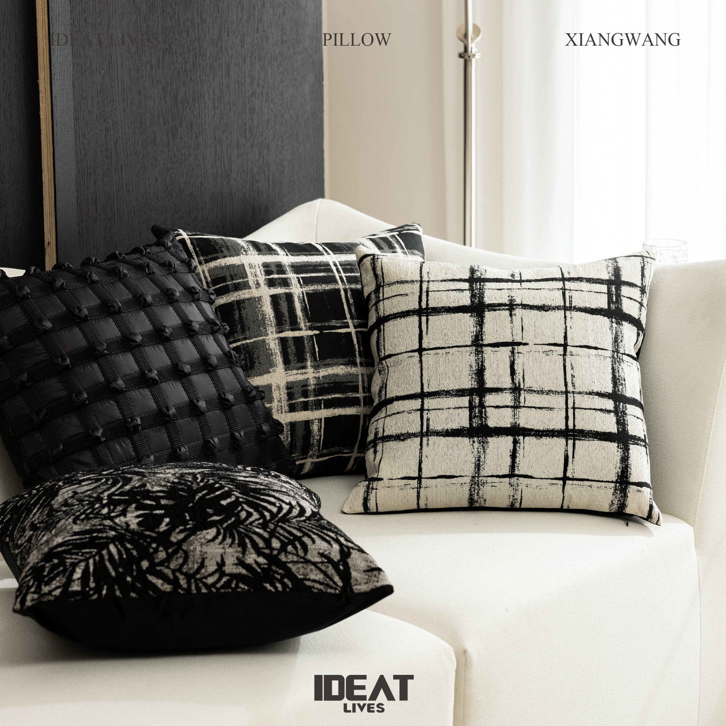 法式森林黑白复古抱枕沙发客厅轻奢飘窗轻奢中古靠垫靠枕抱枕套