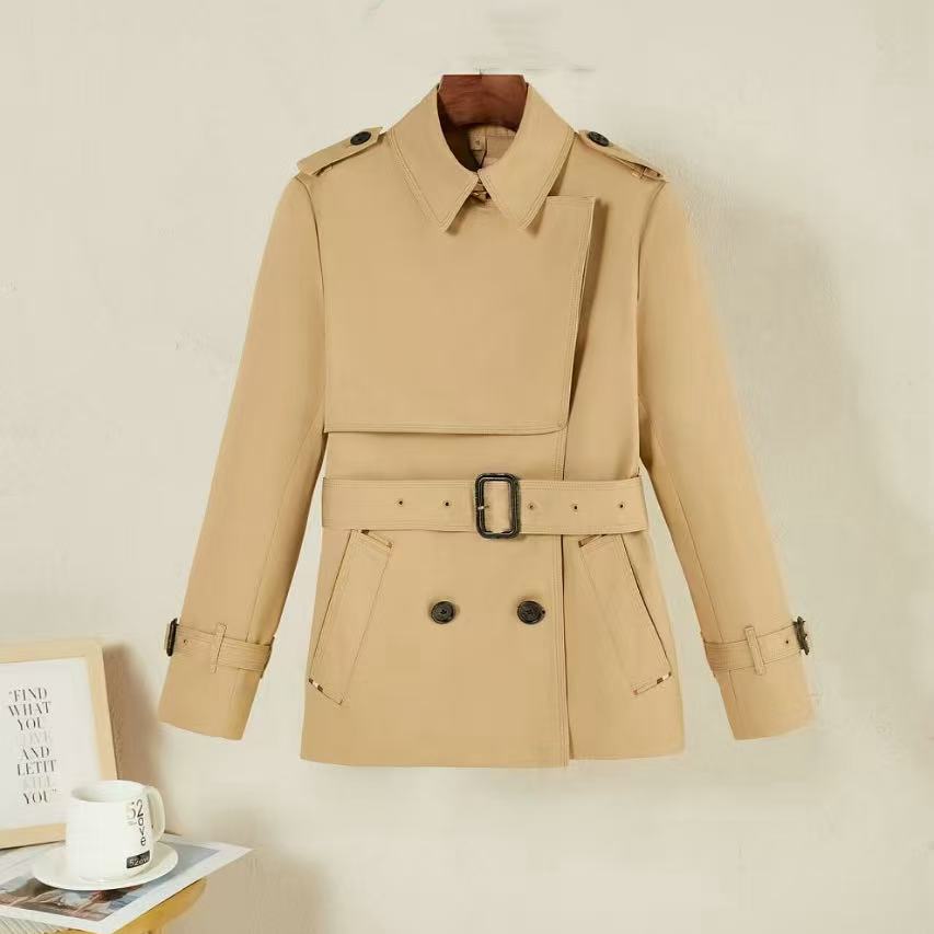 【兰亭知序】2025新款纯色老钱风双排扣翻领经典款短风衣19650