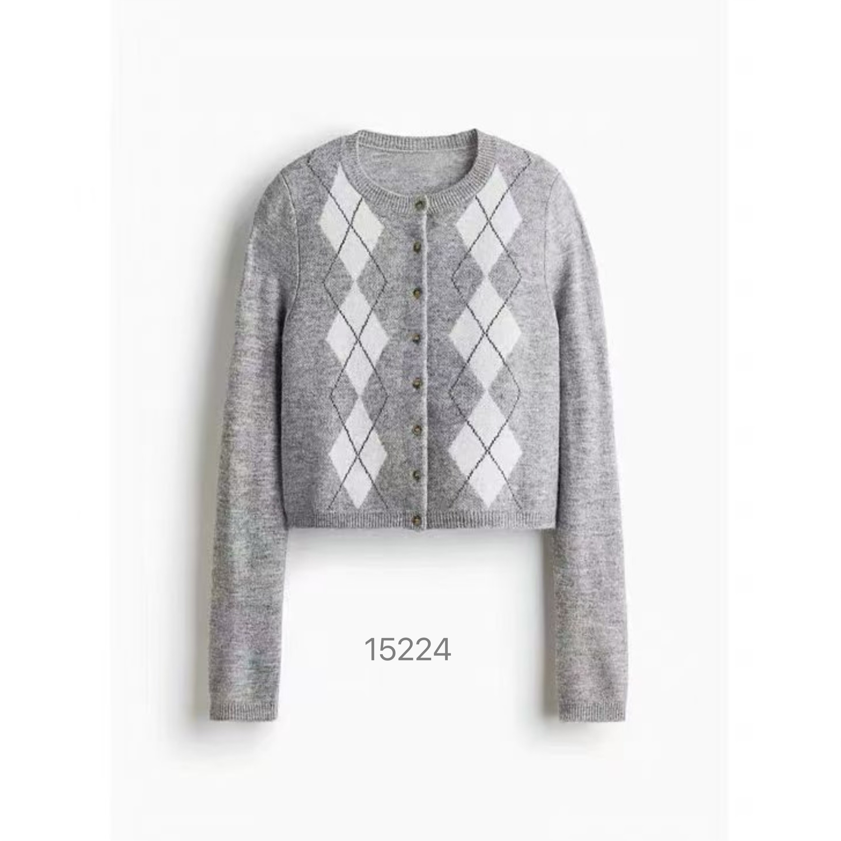 15224（部分无水洗唛，介意慎拍）SANFAN新款韩版菱形格针织开衫