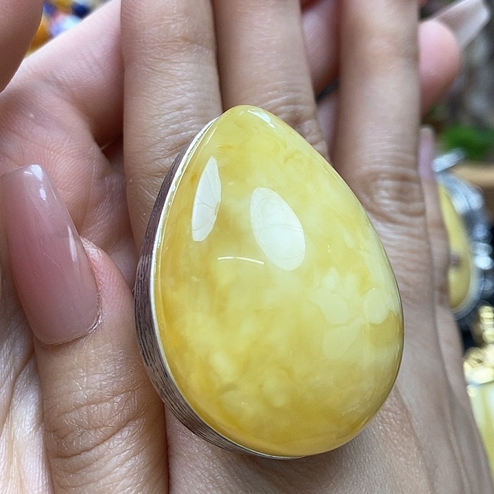 琥珀戒指银S925镶嵌用****0戒指