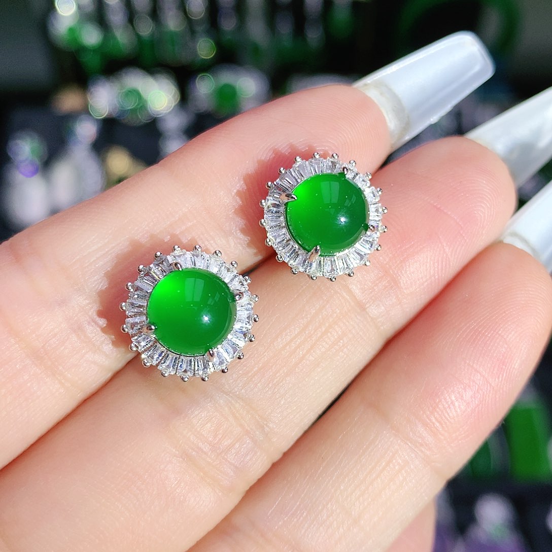 玛瑙/玉髓耳钉银S925镶嵌