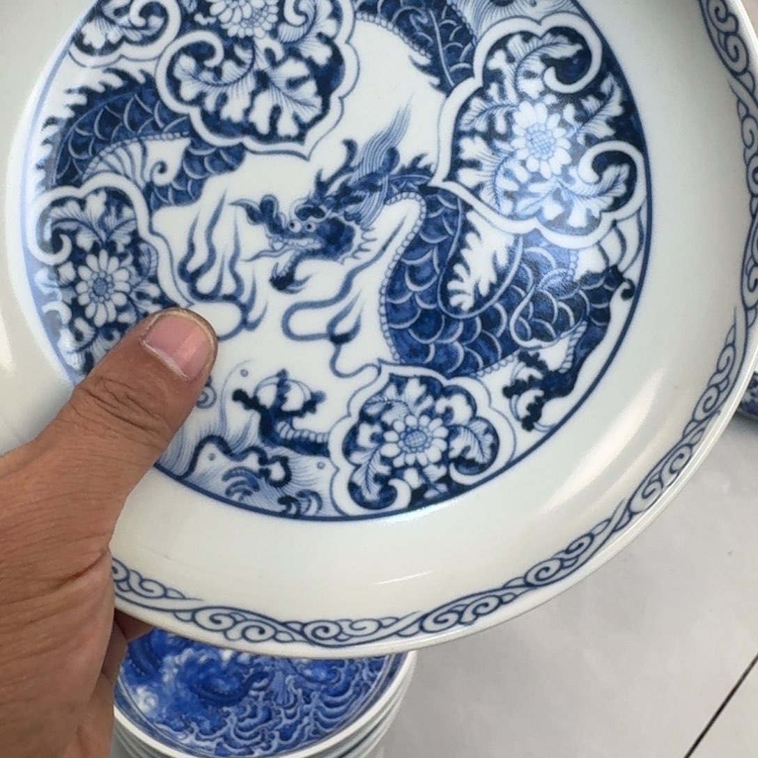 摆件陶青花如意穿花龙大壶承