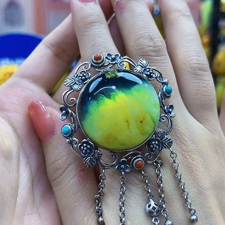 窗***雨银S925镶嵌颈饰蜜蜡戒指