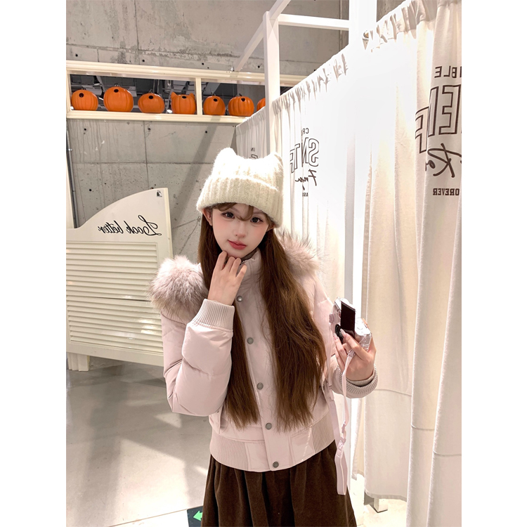 加绒大毛领羽绒服女小个子冬显瘦棉衣袄加厚连帽白鸭绒面包服外套