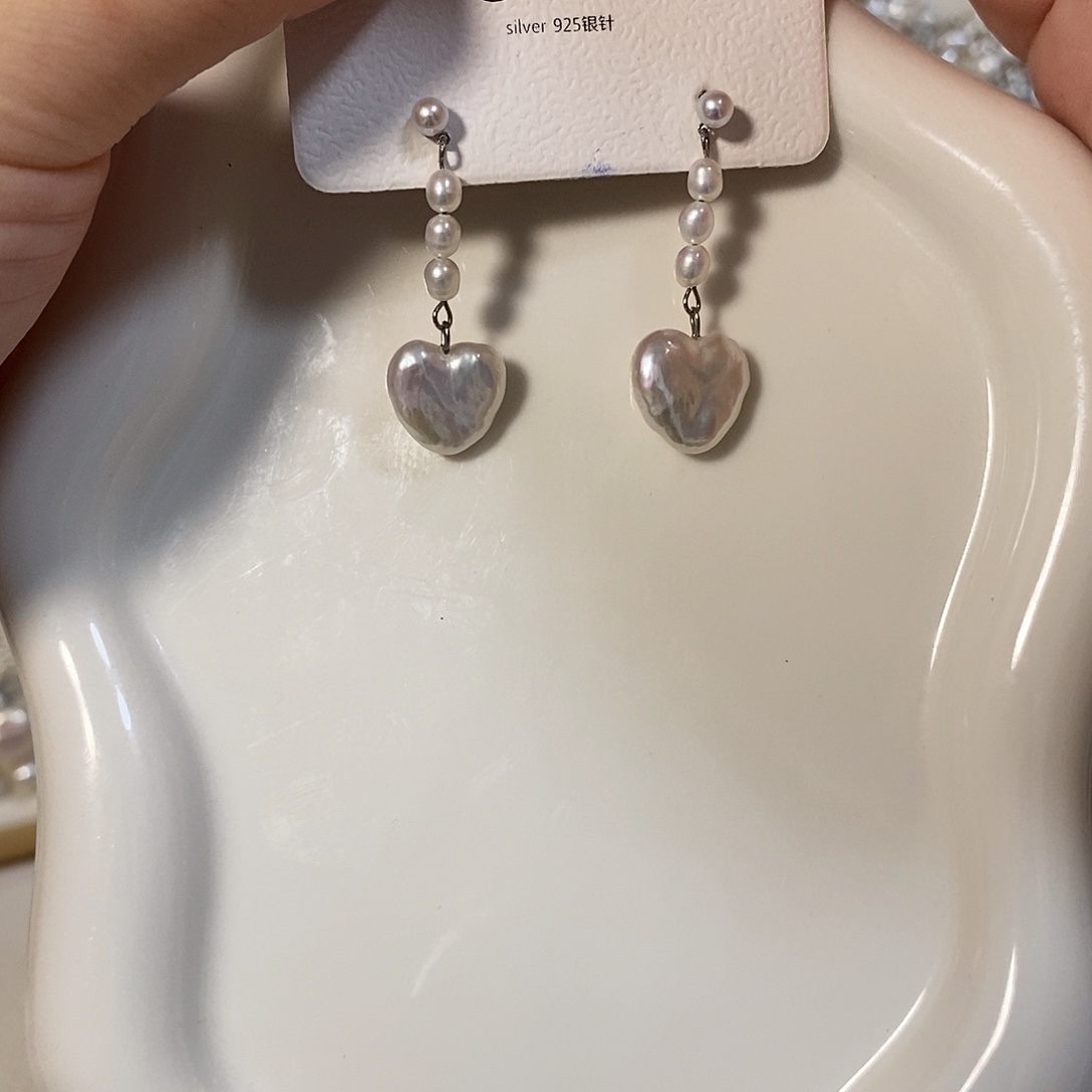 耳饰银S925镶嵌淡水珍珠