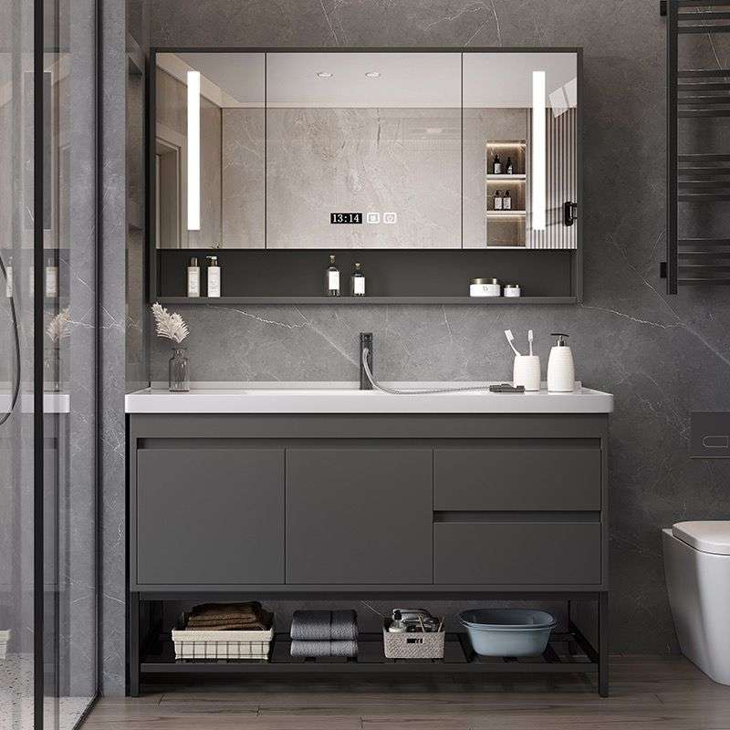 新疆西藏包邮陶瓷一体盆洗手池卫生间洗漱台实木浴室镜柜套装卫浴