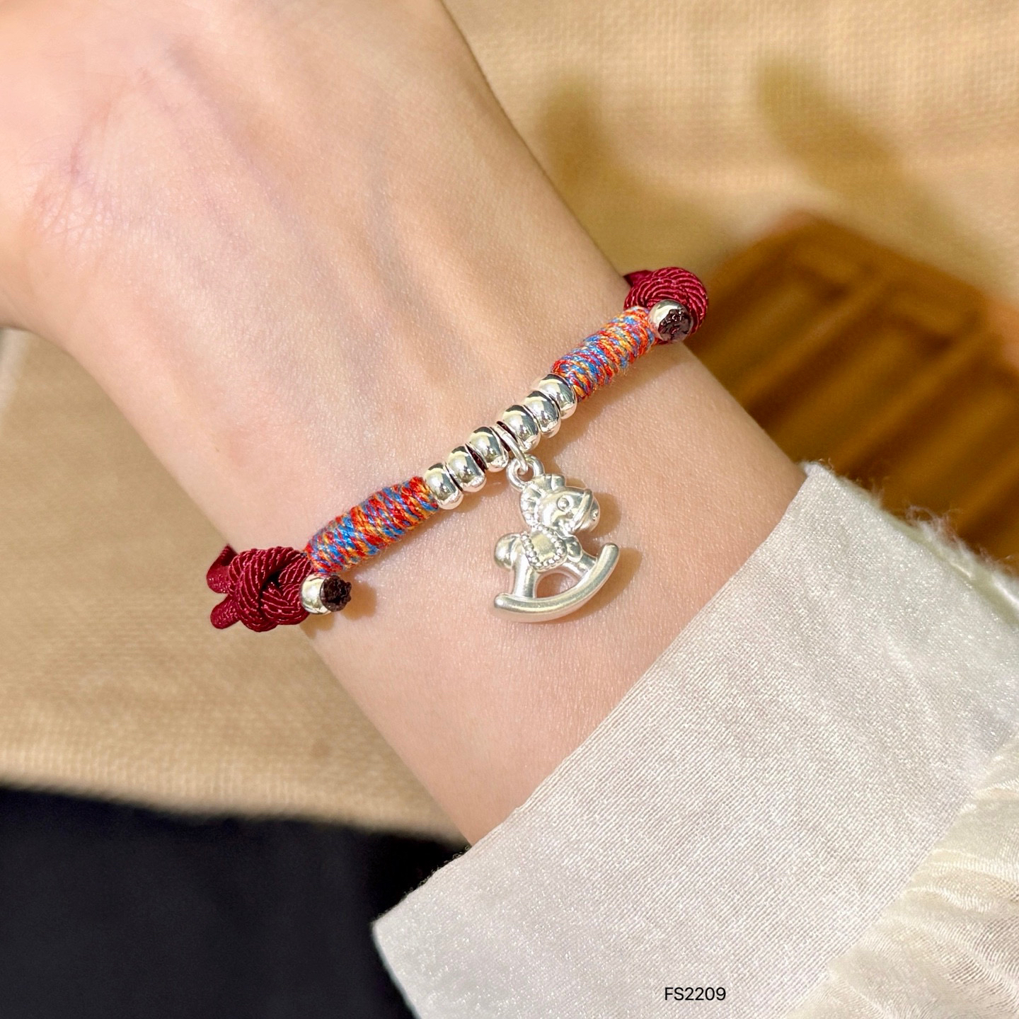 哟啦有啦 足银手链 纯银小木马马年手链情侣手链