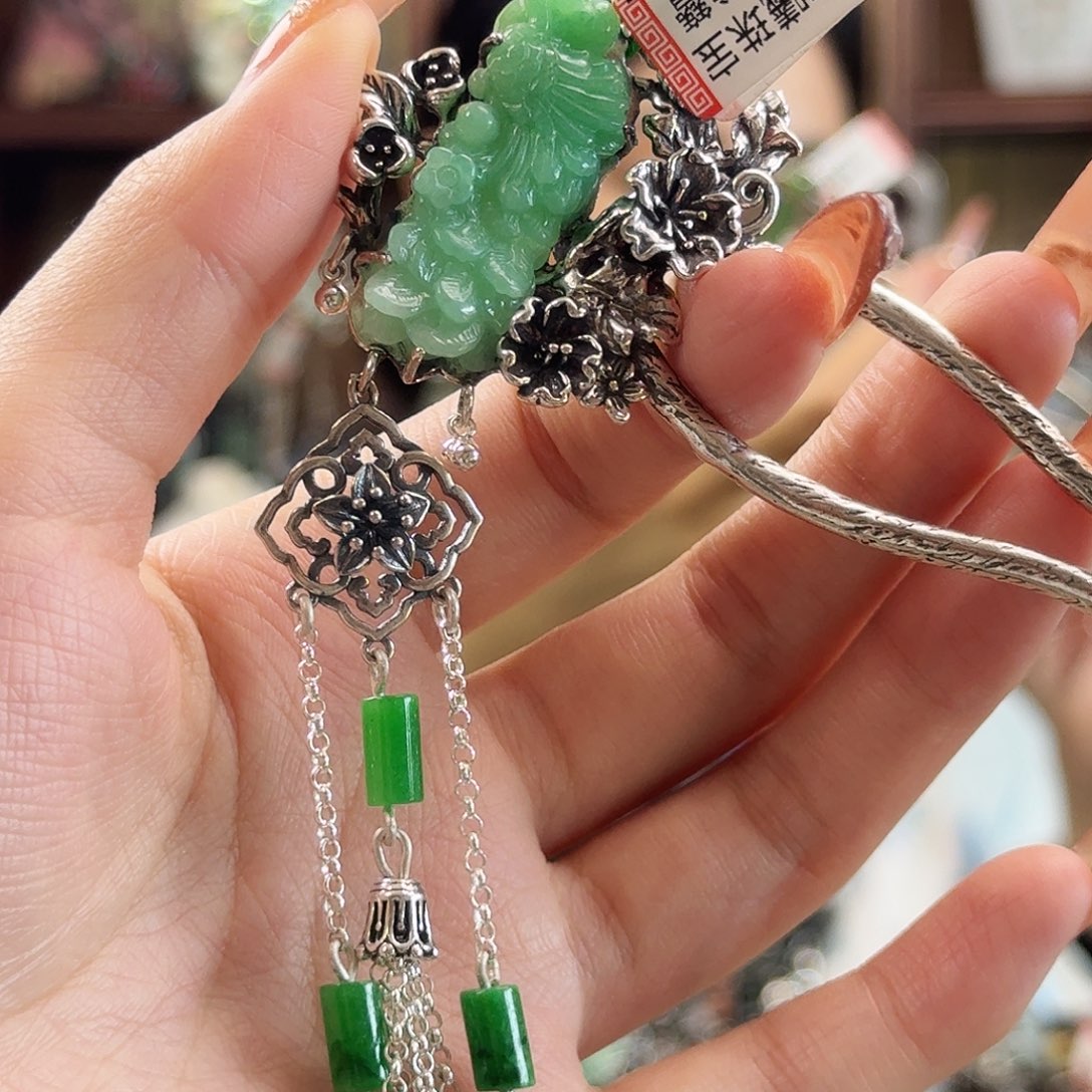 翡翠银S925镶嵌发饰