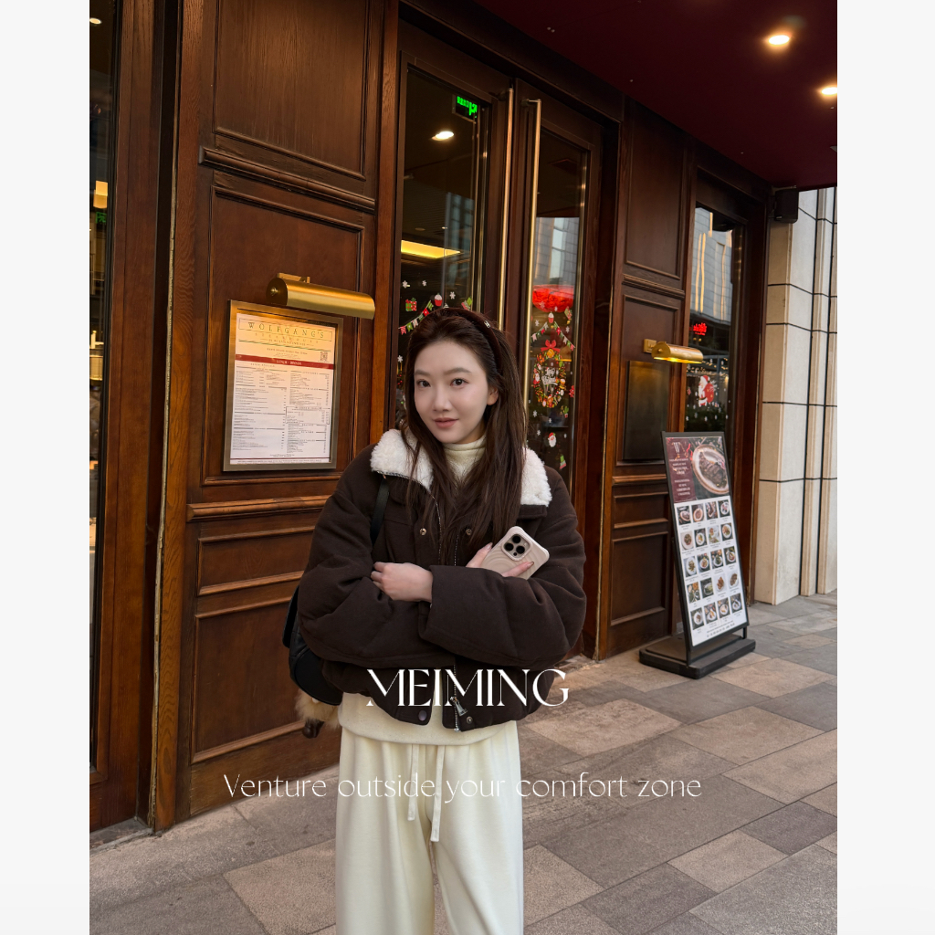 MEIMING 90白鹅绒 桑蚕丝山羊绒极简保暖羊毛毛领鹅绒服 MM5654