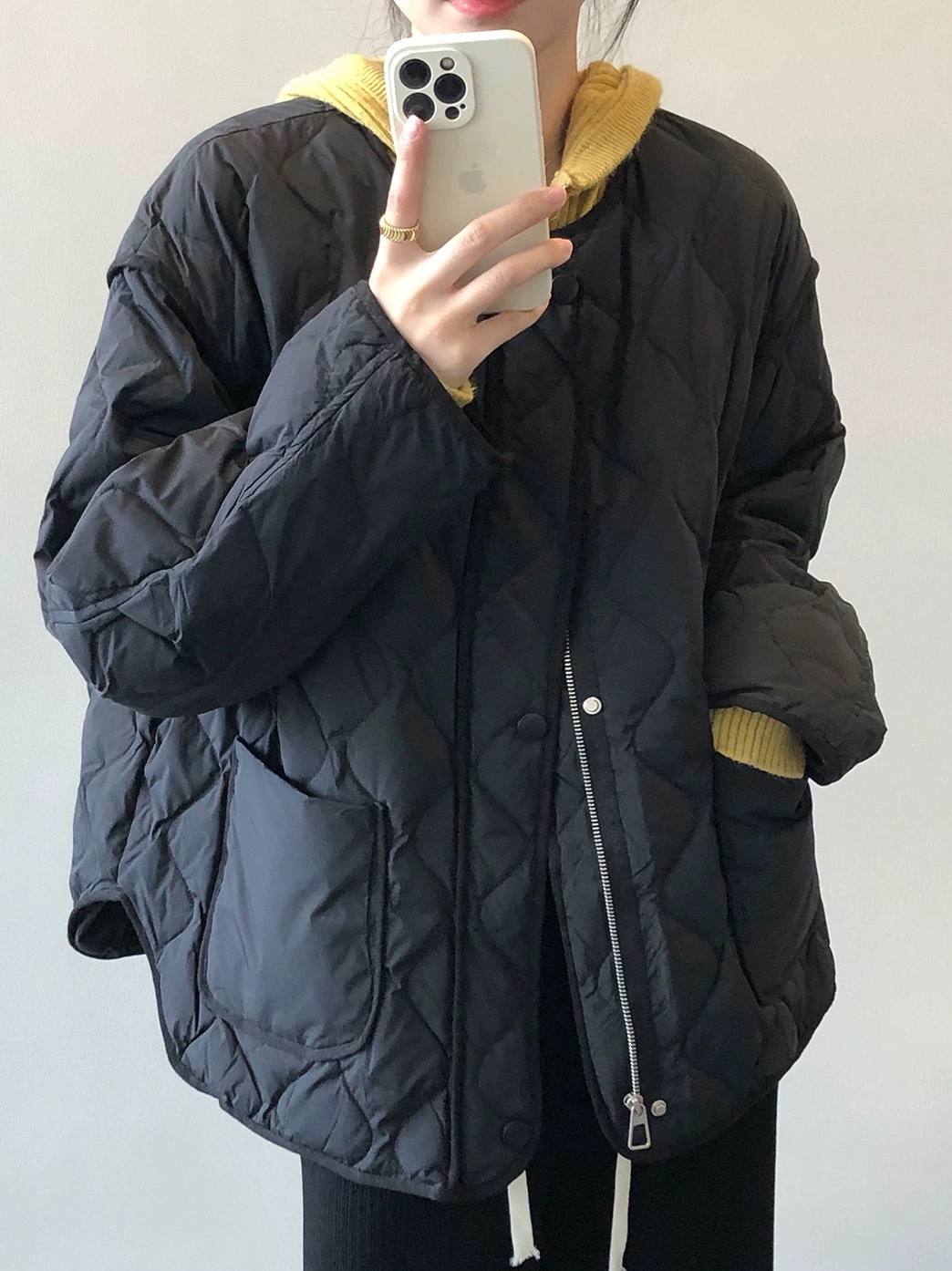 2025【新款】宽松鸭绒服女冬季新款韩版宽松菱格时尚短款外套羽绒服