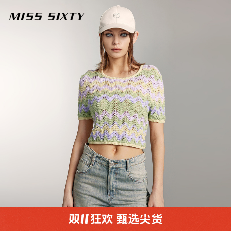 【贤哥专属】Miss Sixty夏季新款针织衫女圆领彩色甜酷法式甜美多