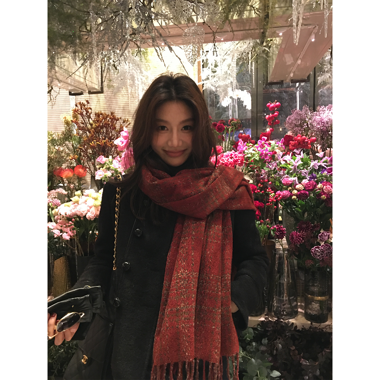 【ALONESAVOR】龍喜儿 高级感红色格纹围巾V034