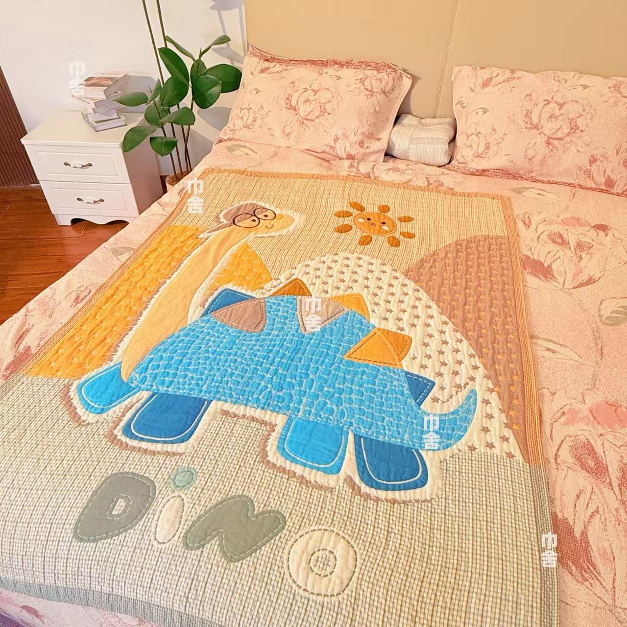 【长脖子恐龙】120*150cm多层全棉纱布加厚透气柔软舒适泡芙被B