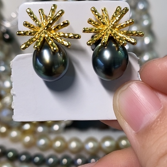 海水珍珠耳饰银S925镶嵌10-11