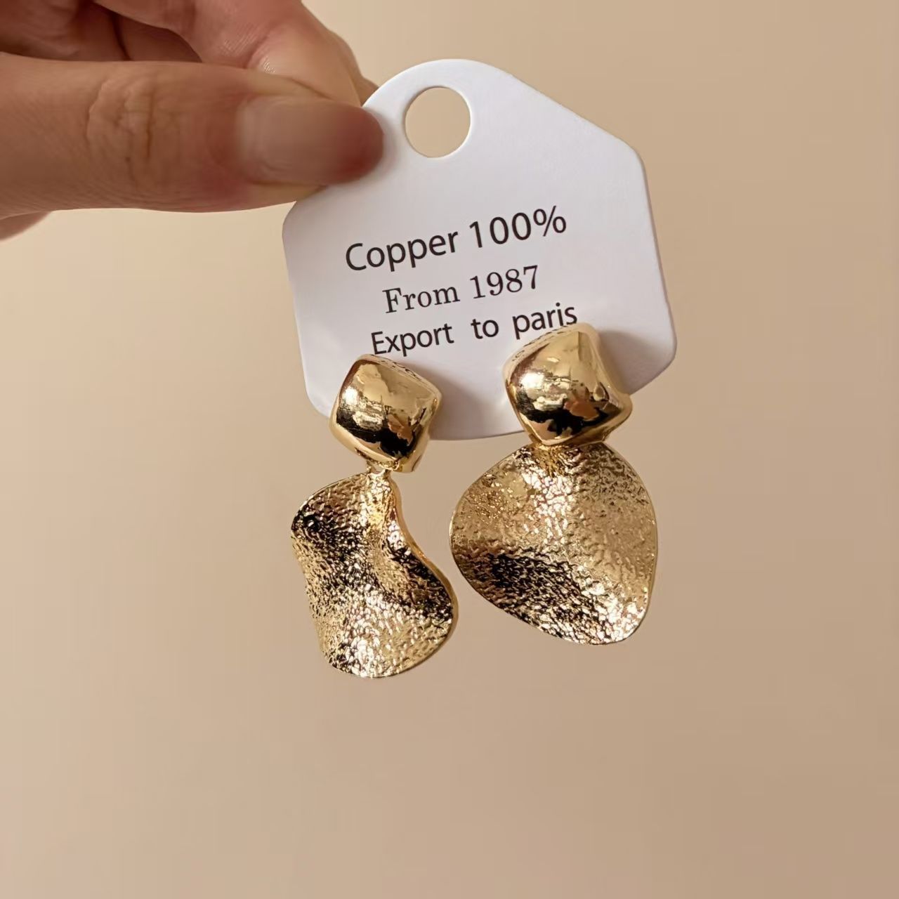 高街范!欧美个性冷淡风简约金色耳环复古高级感气质港风百搭耳饰