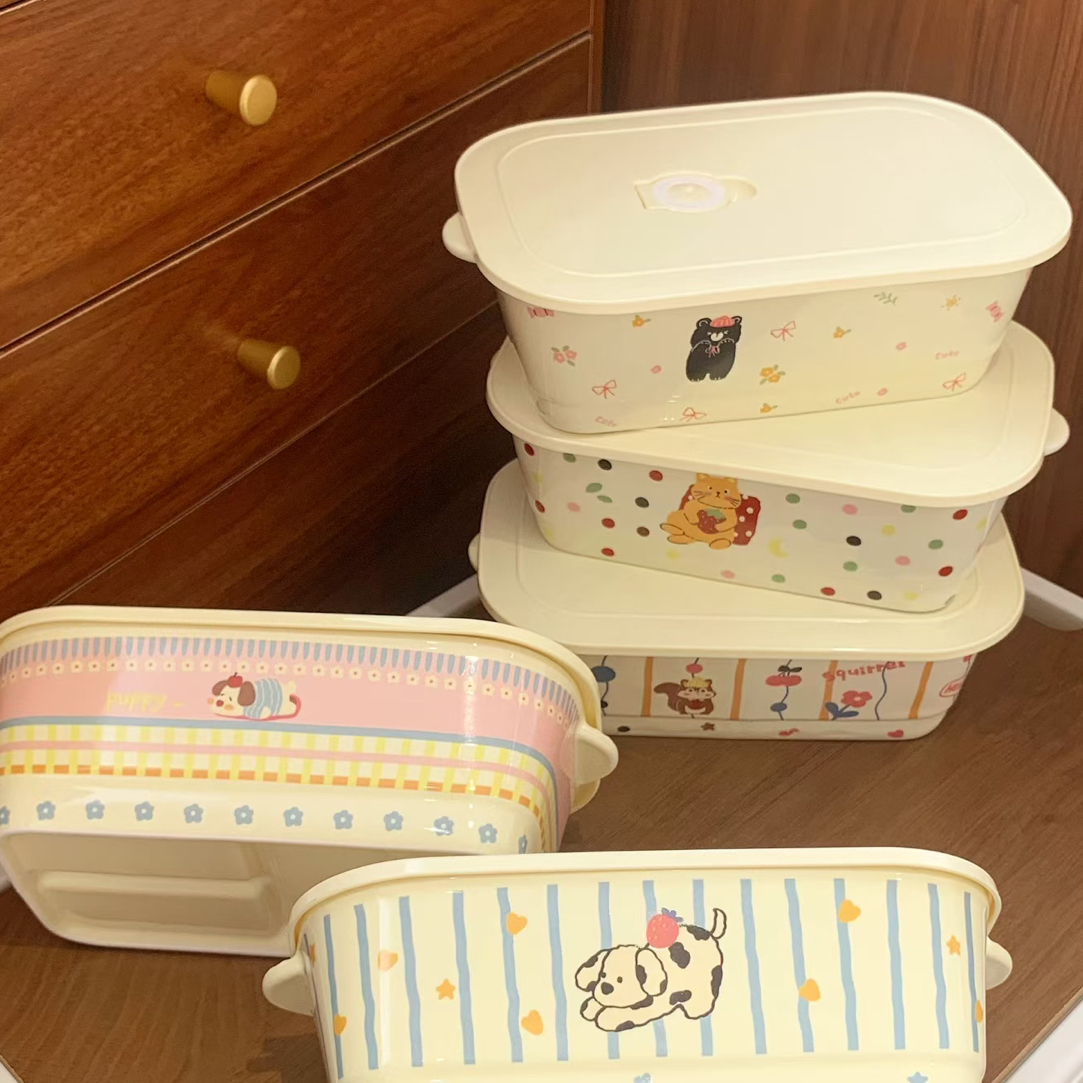 陶瓷便当盒可微波炉加热分隔保鲜上班族高颜值餐盒随机花色