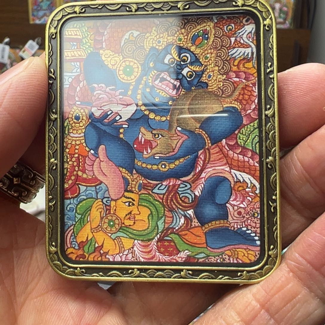 吊坠纯手绘黑财神唐卡