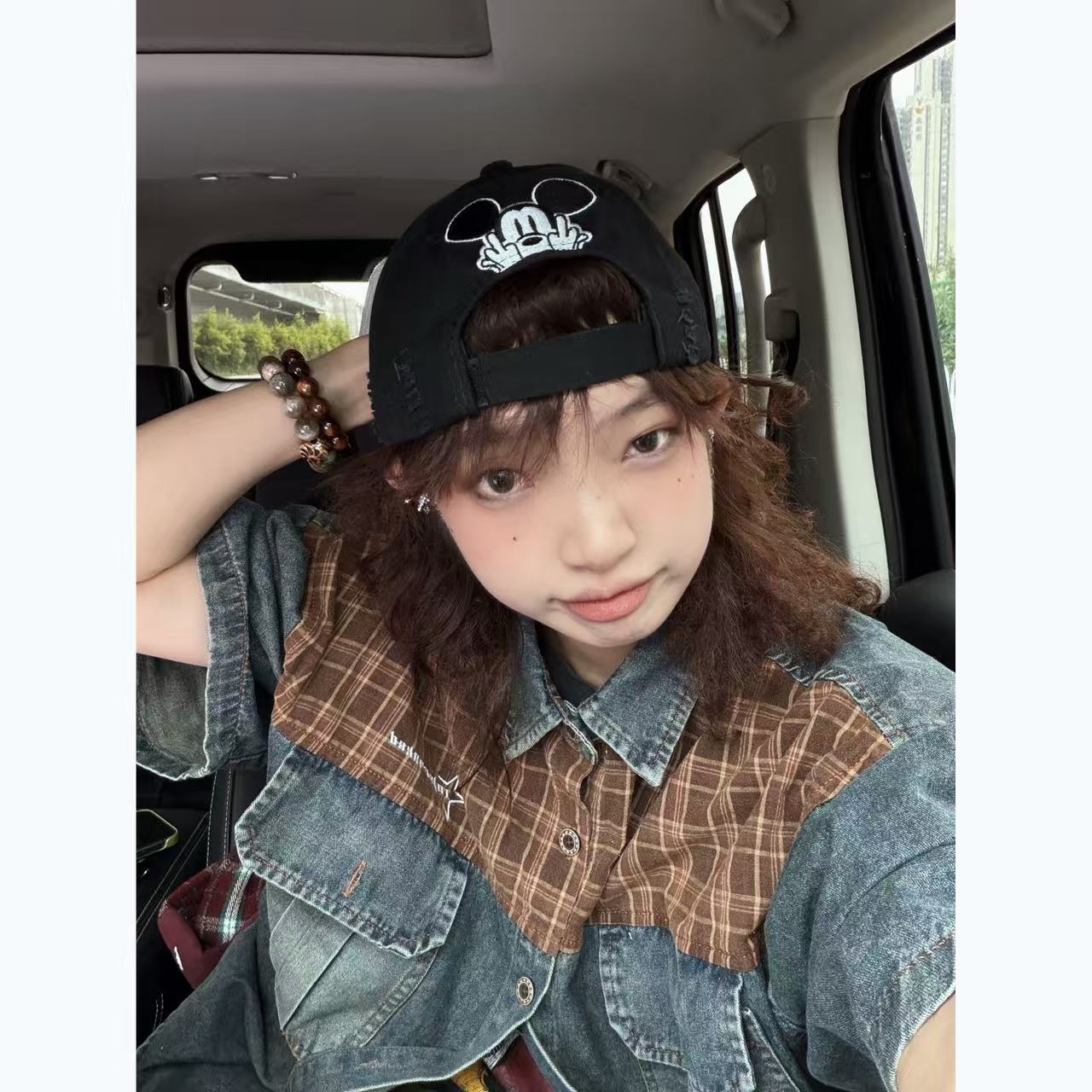E%亿 “铆钉i米奇”短檐帽 反戴奇敲可爱 帅气可调节帽子