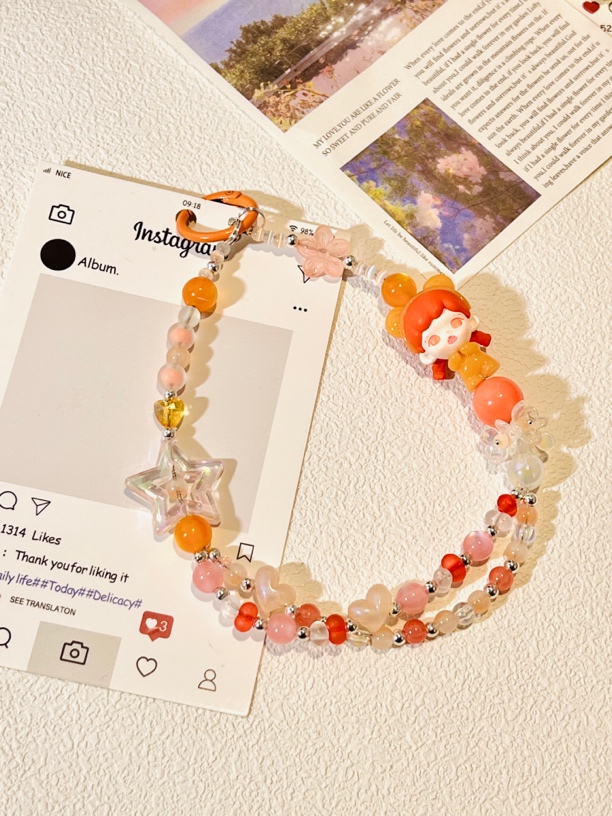 喵的手工链/甜橙宝贝原创手工DIY手机链正版萌粒款式双层手机挂链