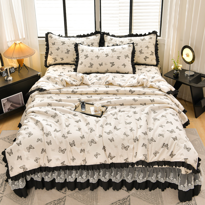 【夏被床盖四件套】爆款韩版蕾丝花边夹棉床盖花边夏凉被空调被机洗