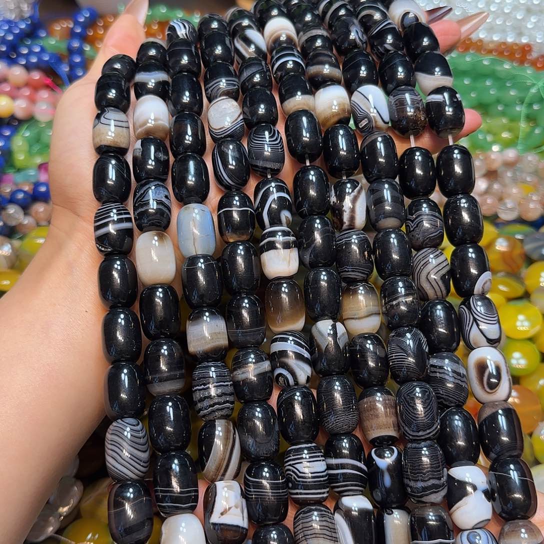 玛瑙/玉髓未镶嵌珠宝半成品天然黑玛瑙水晶共生桶一条13✖️18