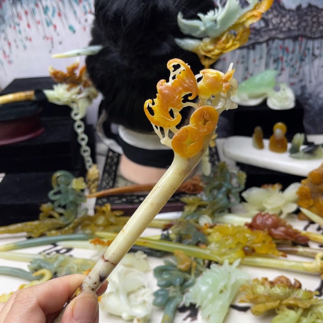 【闪购商品】蛇纹石玉发饰合金