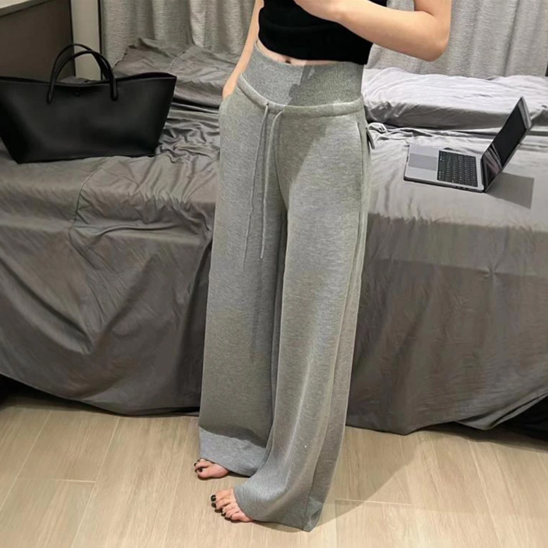 【9022】大码女装胖mm抽绳高腰休闲裤秋季显瘦遮肉阔腿裤直筒长裤